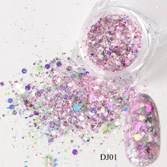 1 Box Nail Mermaid Glitter Flakes Sparkly 3D Hexagon Colorful Sequins Spangles Polish Manicure Nails Art Decorations TRDJ01-12