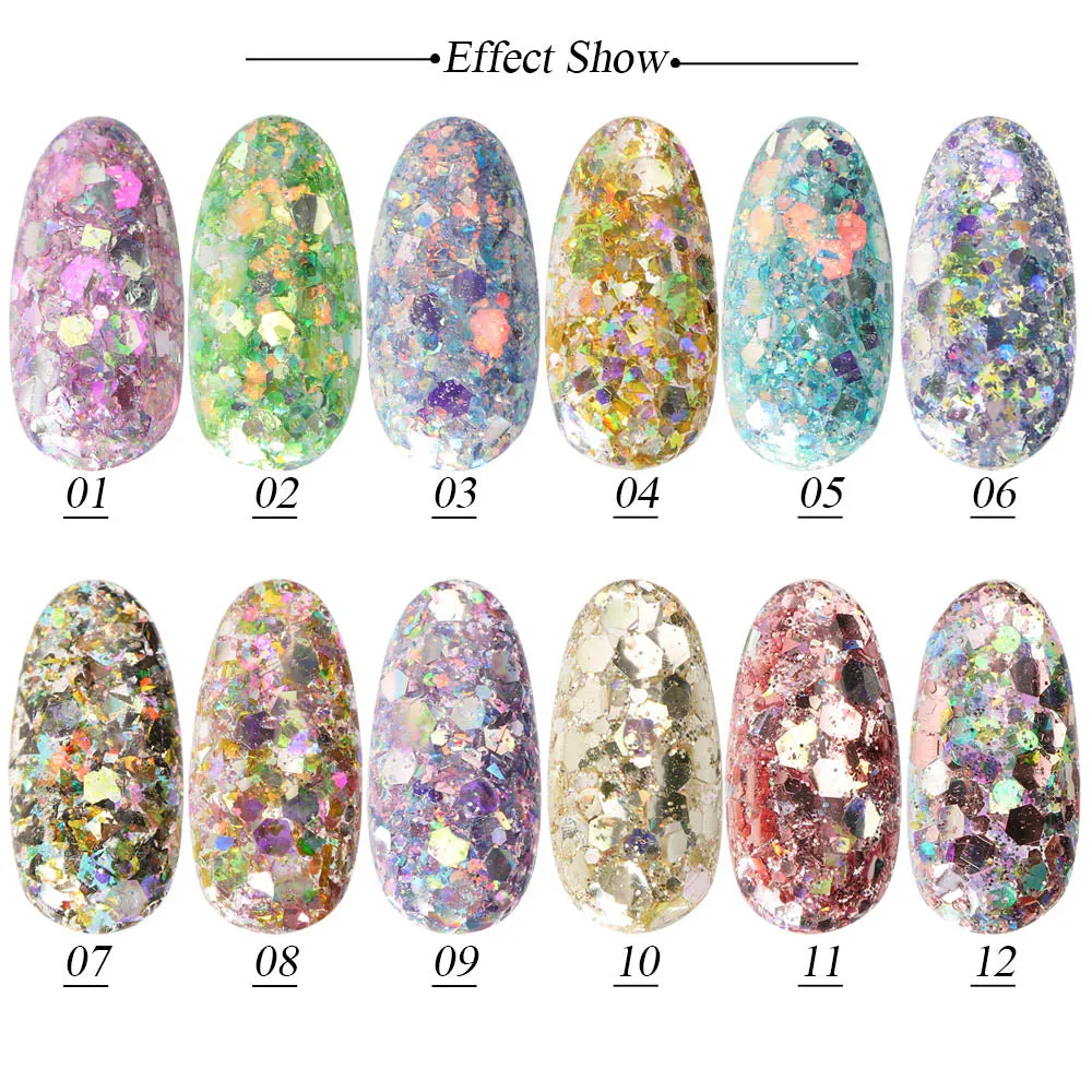 1 Box Nail Mermaid Glitter Flakes Sparkly 3D Hexagon Colorful Sequins Spangles Polish Manicure Nails Art Decorations TRDJ01-12