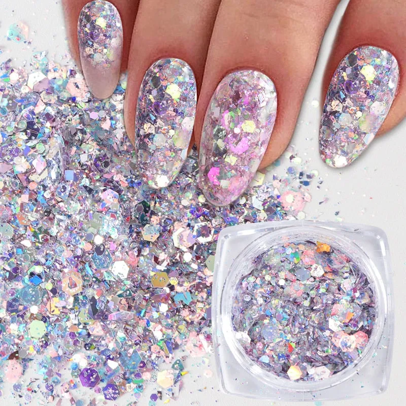 1 Box Nail Mermaid Glitter Flakes Sparkly 3D Hexagon Colorful Sequins Spangles Polish Manicure Nails Art Decorations TRDJ01-12