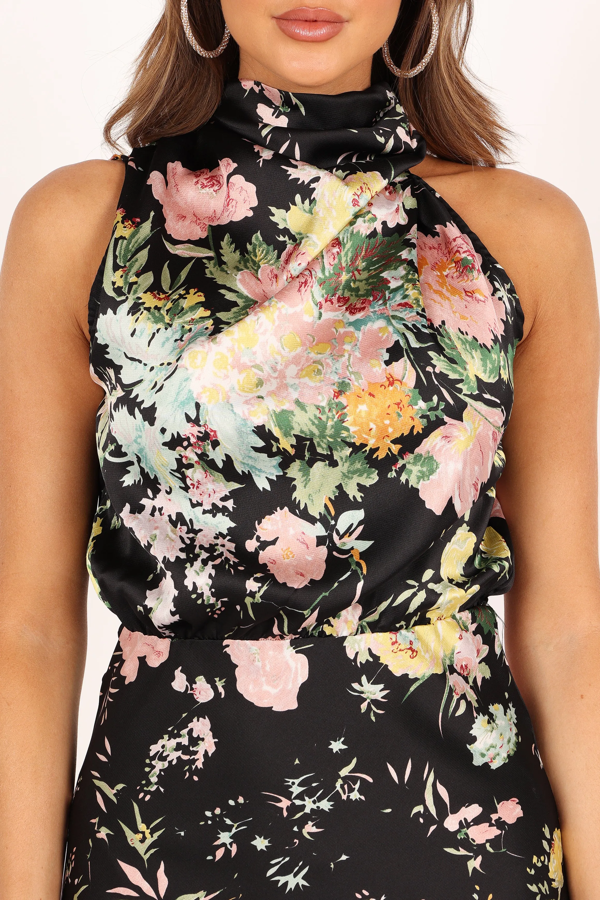 Anabelle Halter Neck Mini Dress - Black Floral