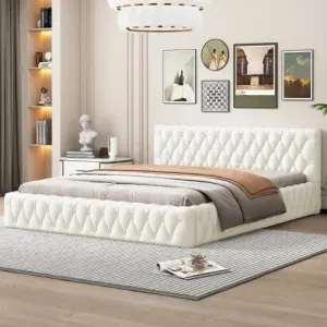 Bellemave® Queen Size Velvet Upholstered Platform Bed, with Luxurious Diamond Grid Headboard