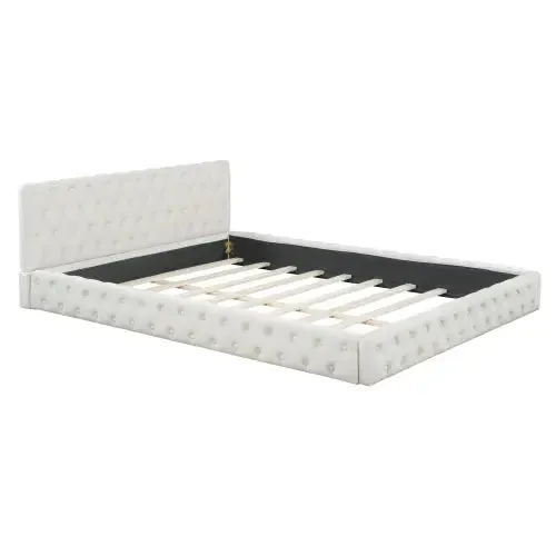 Bellemave® Queen Size Velvet Upholstered Platform Bed, with Luxurious Diamond Grid Headboard