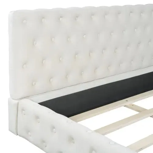 Bellemave® Queen Size Velvet Upholstered Platform Bed, with Luxurious Diamond Grid Headboard