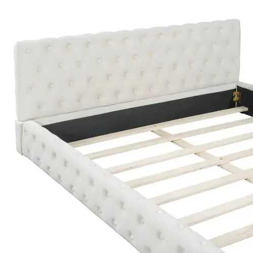 Bellemave® Queen Size Velvet Upholstered Platform Bed, with Luxurious Diamond Grid Headboard