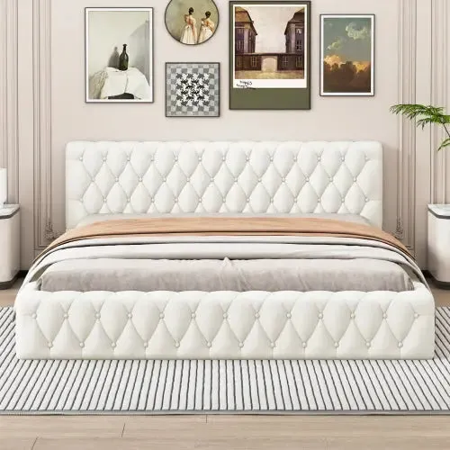 Bellemave® Queen Size Velvet Upholstered Platform Bed, with Luxurious Diamond Grid Headboard