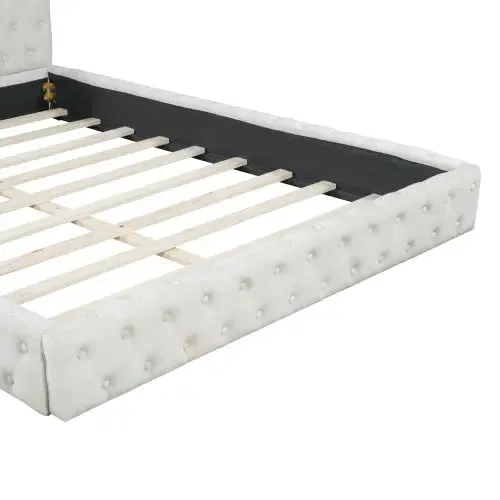 Bellemave® Queen Size Velvet Upholstered Platform Bed, with Luxurious Diamond Grid Headboard