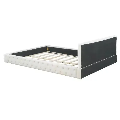 Bellemave® Queen Size Velvet Upholstered Platform Bed, with Luxurious Diamond Grid Headboard