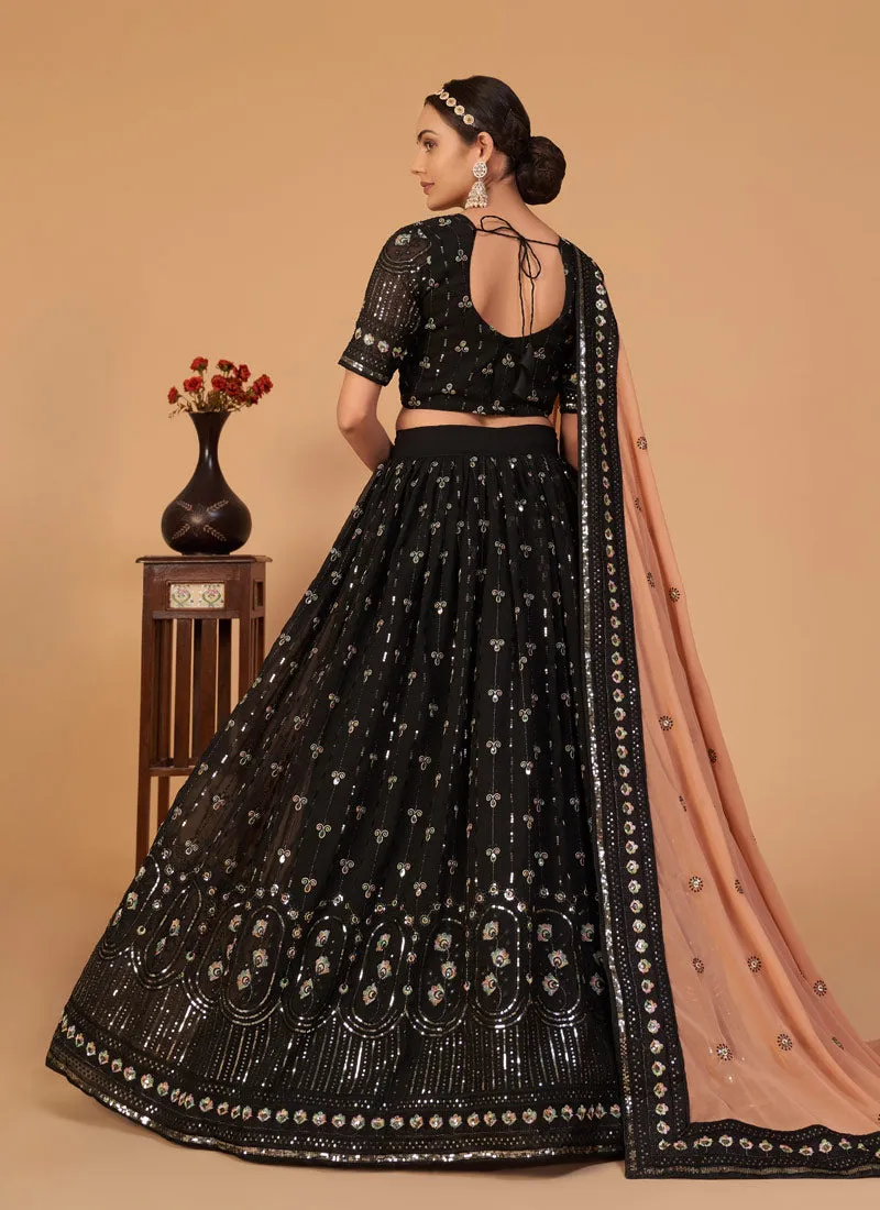 Black Sequence Wedding Lehenga Choli