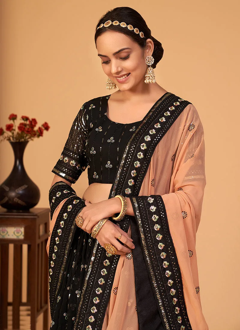 Black Sequence Wedding Lehenga Choli