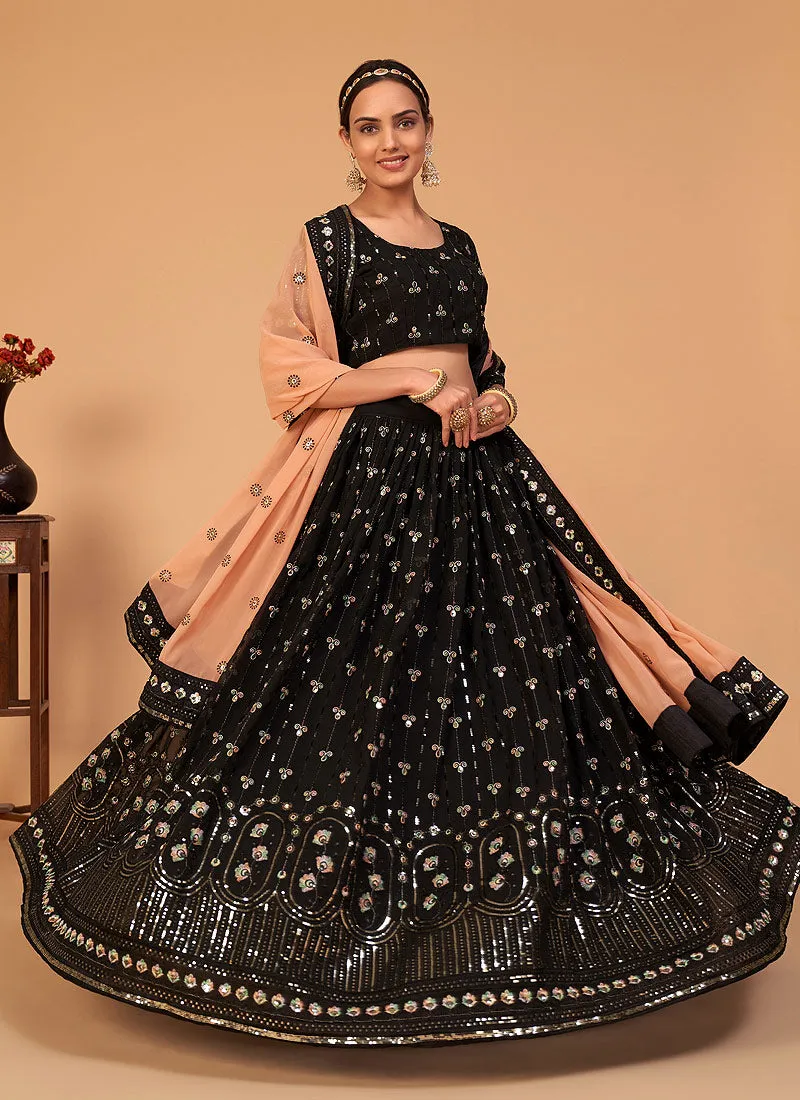 Black Sequence Wedding Lehenga Choli