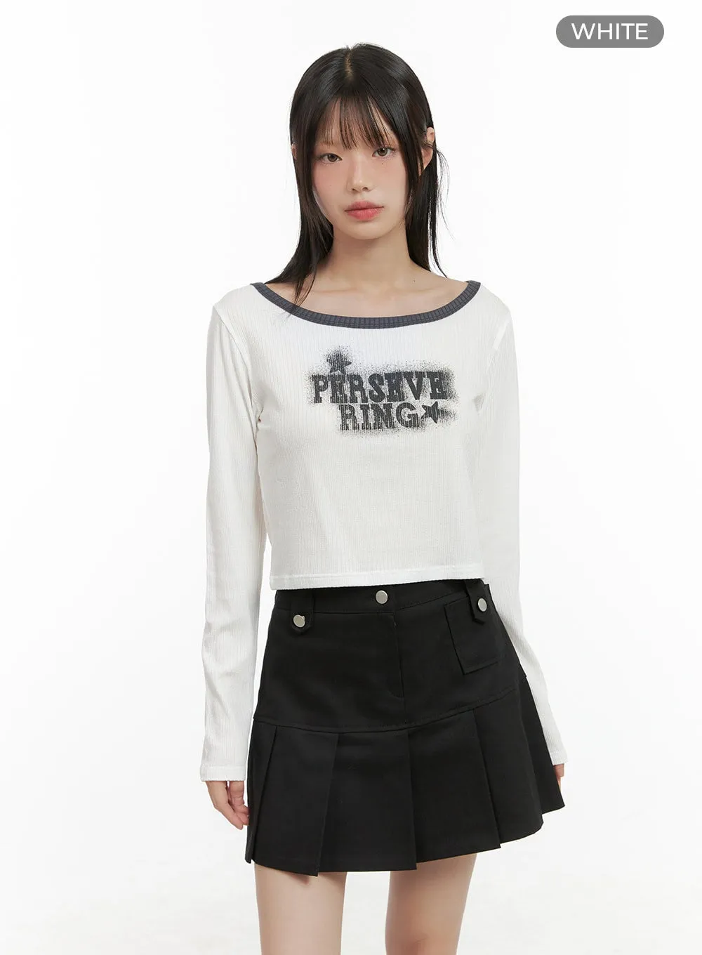 Boat Neck Lettering Crop Top CG427