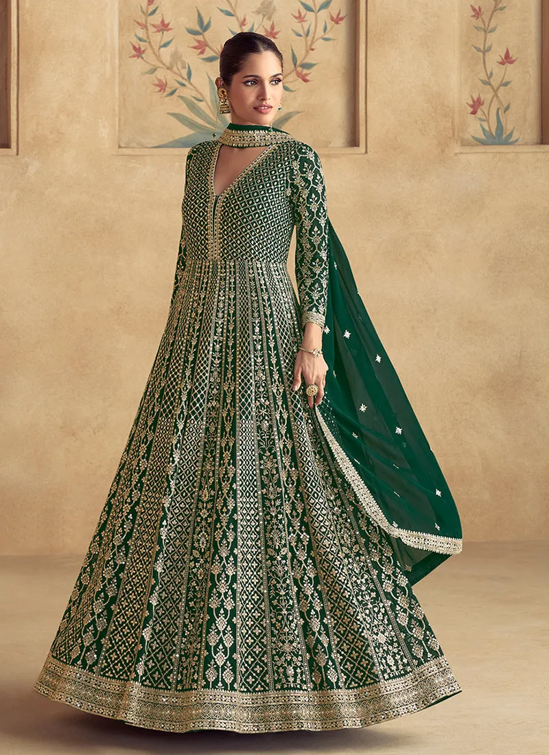 Bottle Green Traditional Embroidery Festive Anarkali