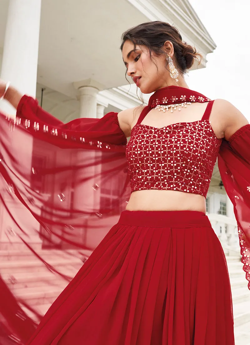 Bridal Red Sequence Embroidery Festive Lehenga Choli