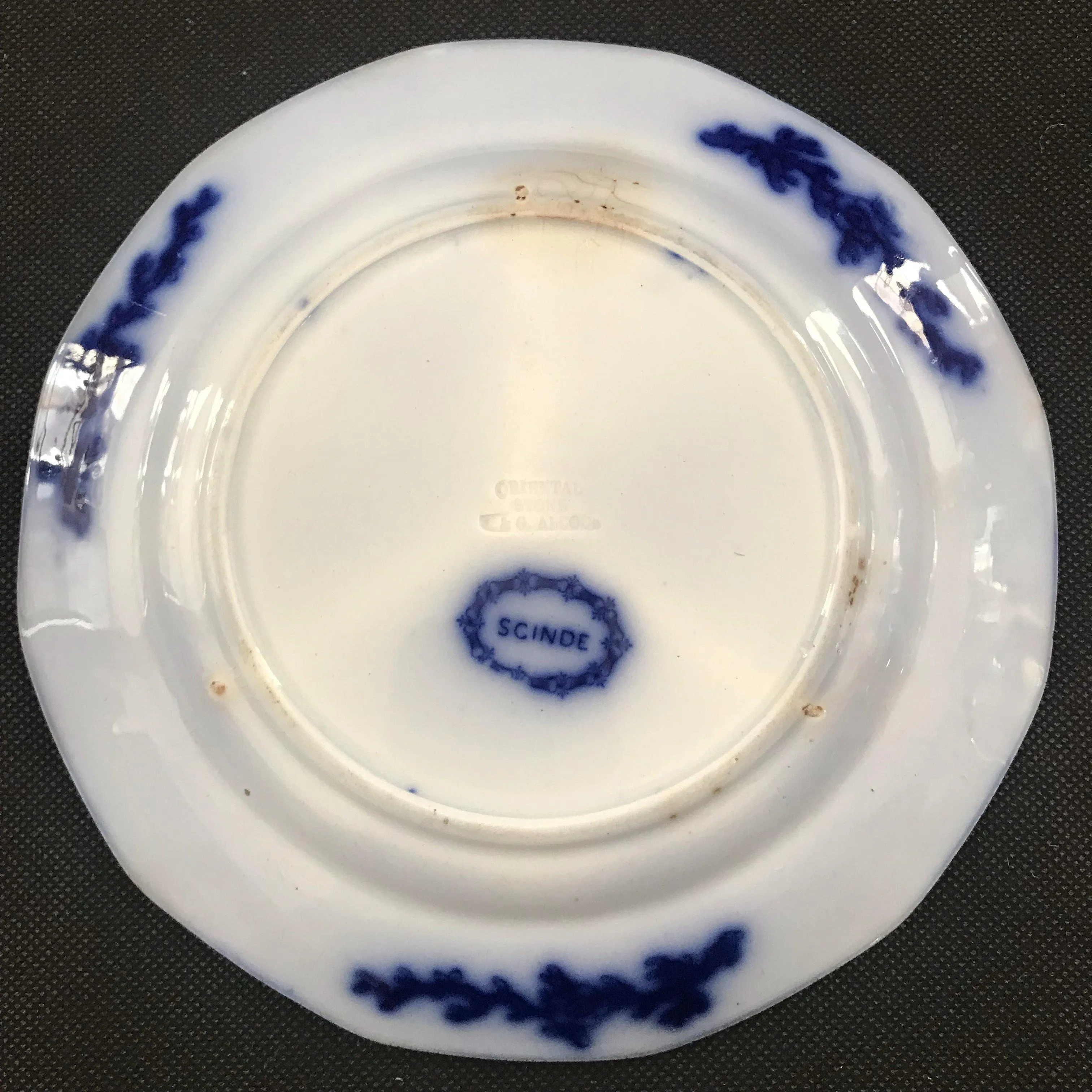 British Antique Ironstone Blue and White Early Plate: Scinde Pattern Oriental Stoneware