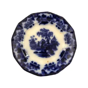 British Antique Ironstone Blue and White Early Plate: Scinde Pattern Oriental Stoneware