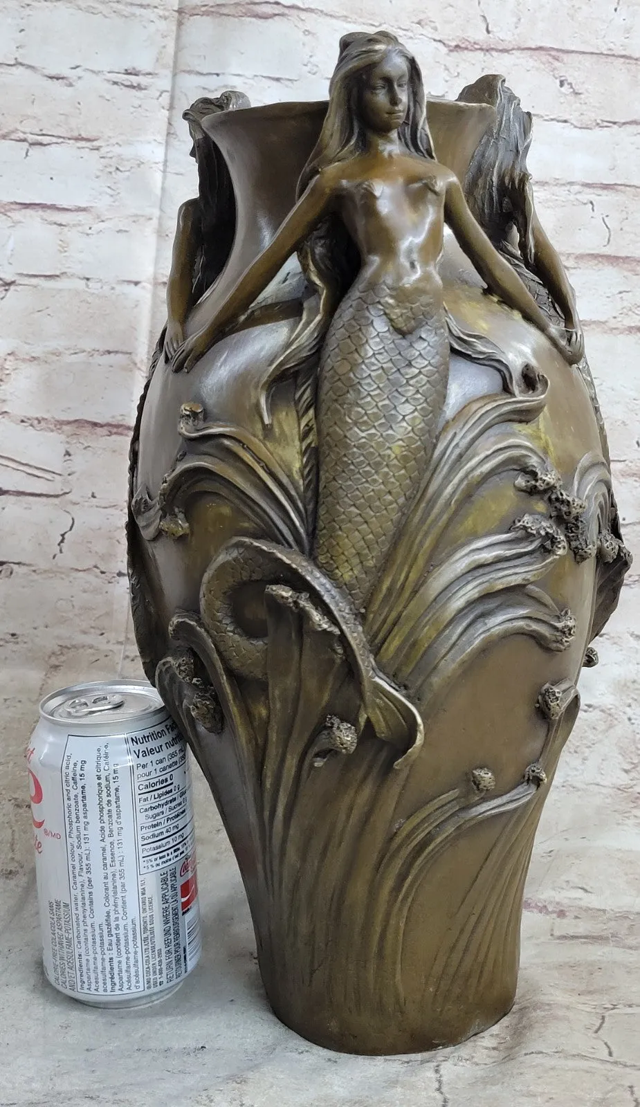 Bronze Sculpture Handcrafted Mermaid Vase Planter Home Office Decoration