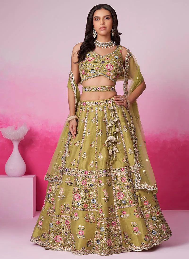 Citrine Yellow Multi Embroidery Wedding Lehenga Choli