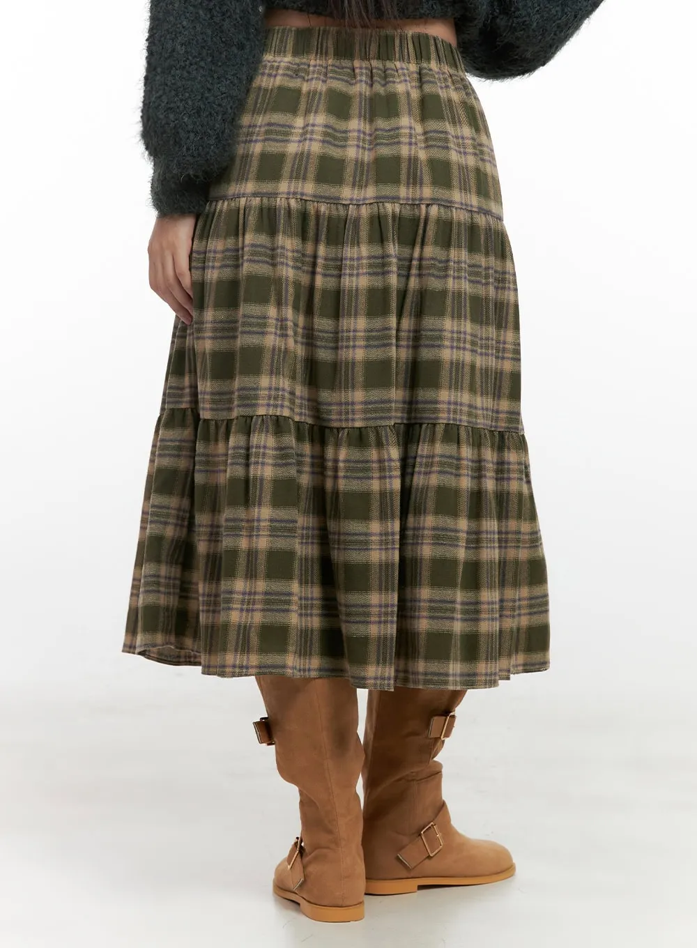 Cotton Check Print Maxi Skirt IN415