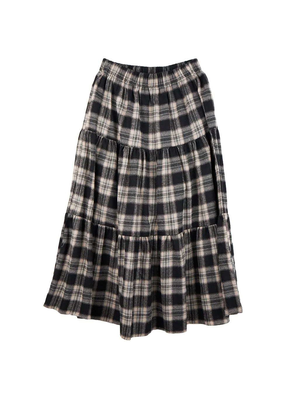 Cotton Check Print Maxi Skirt IN415