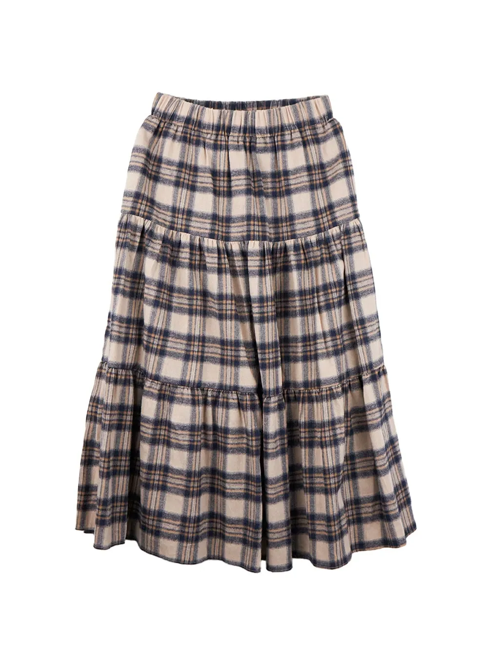 Cotton Check Print Maxi Skirt IN415