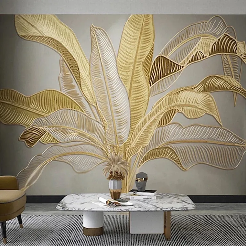 Custom Mural Wallpaper Retro Golden Banana Leaf (㎡)