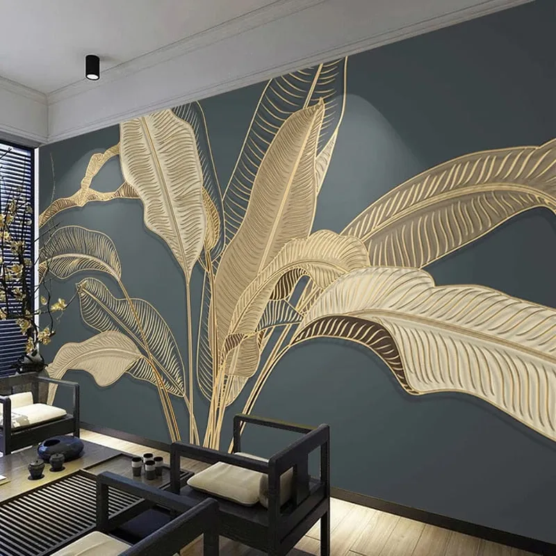 Custom Mural Wallpaper Retro Golden Banana Leaf (㎡)