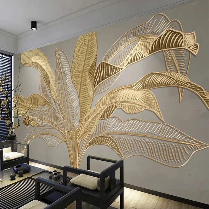 Custom Mural Wallpaper Retro Golden Banana Leaf (㎡)