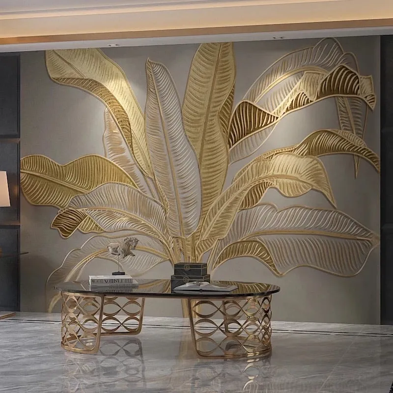 Custom Mural Wallpaper Retro Golden Banana Leaf (㎡)