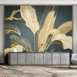 Custom Mural Wallpaper Retro Golden Banana Leaf (㎡)