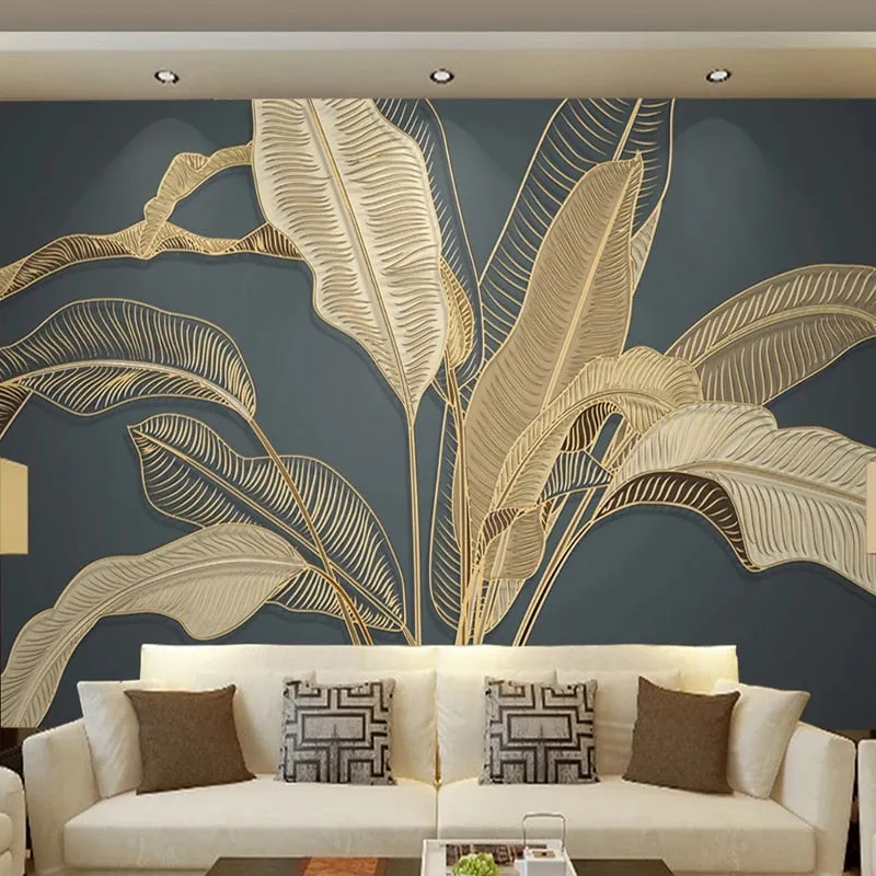 Custom Mural Wallpaper Retro Golden Banana Leaf (㎡)