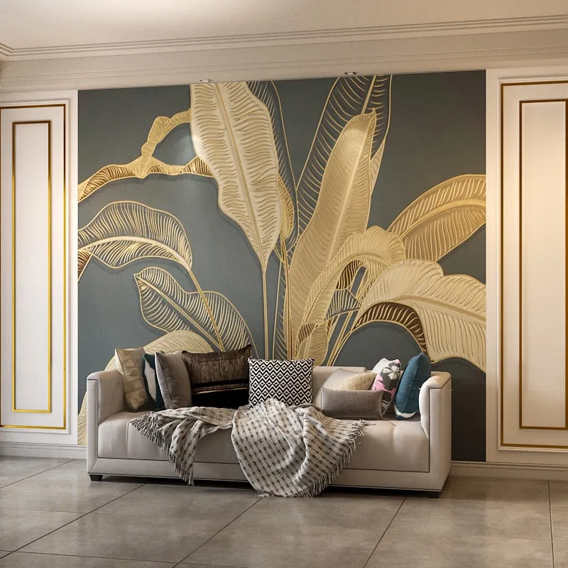 Custom Mural Wallpaper Retro Golden Banana Leaf (㎡)