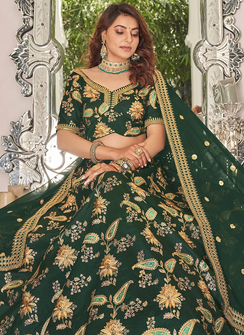 Dark Green Embroidery Wedding Lehenga Choli