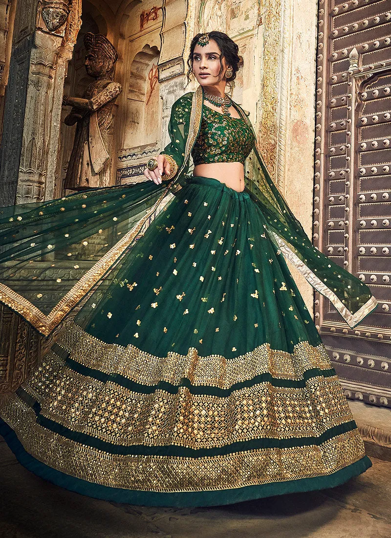 Dark Green Golden Designer Wedding Lehenga Choli