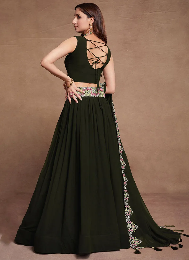 Dark Green Thread And Sequence Embroidery Wedding Lehenga Choli