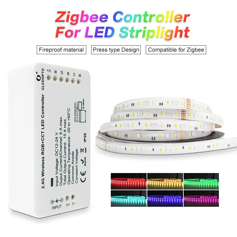 GLEDOPTO zigbeeZLL link smart LED Strip Set Kit rgbcct ZIGBEE controller for dc24vRGB CCT waterproof strip light work with alexa