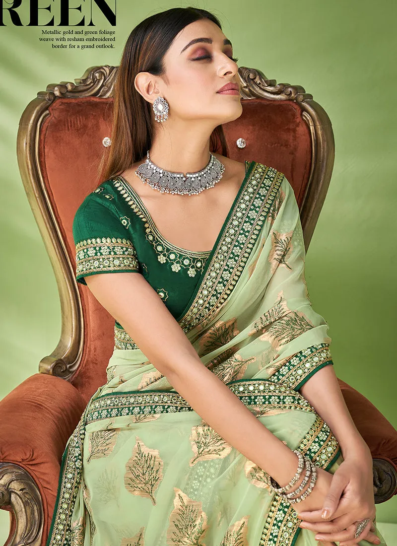 Green Designer Georgette Embroidered Festive Saree