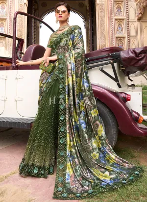 Green Sequence And Appliqué Embroidery Designer Wedding Saree