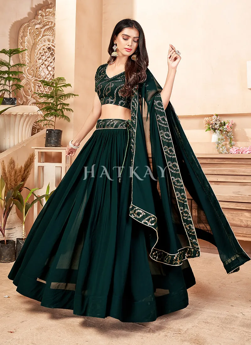 Green Sequence Embroidered Traditional Georgette Lehenga Choli