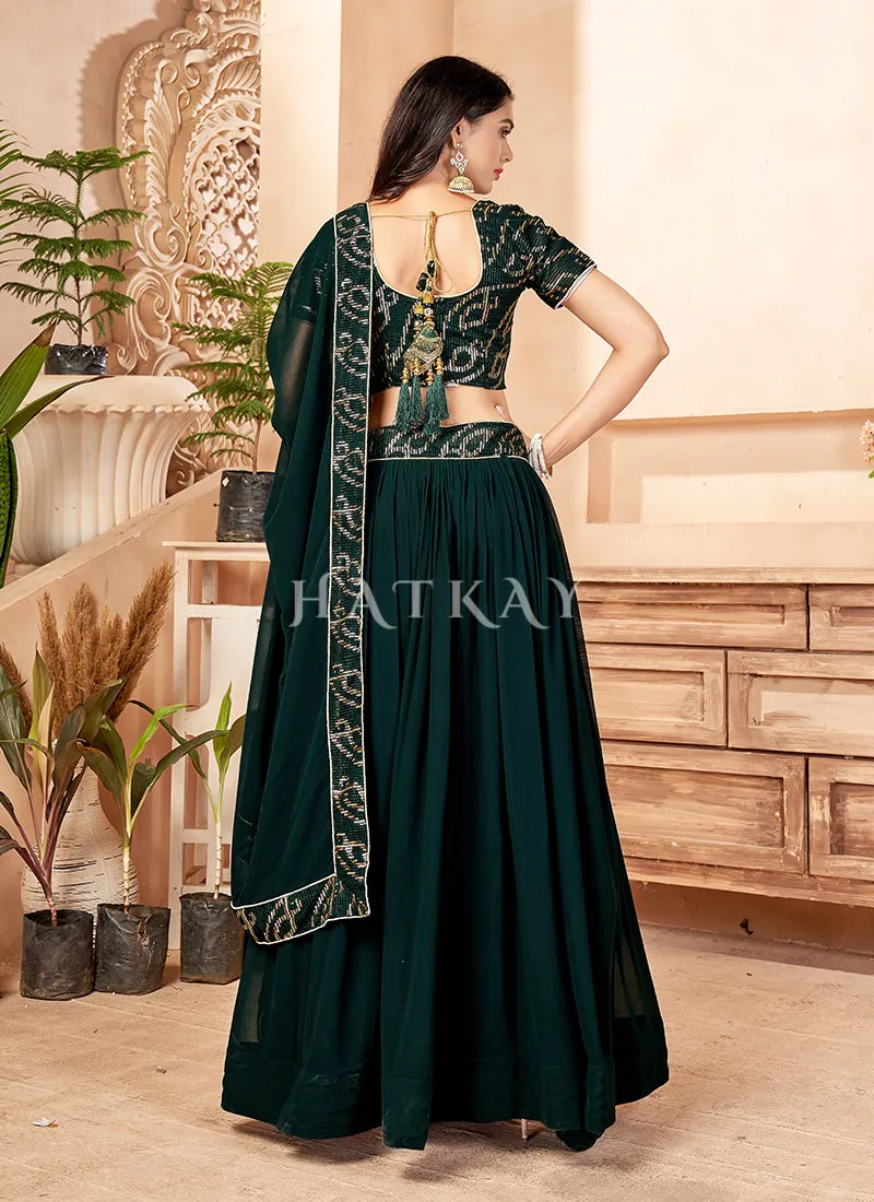 Green Sequence Embroidered Traditional Georgette Lehenga Choli