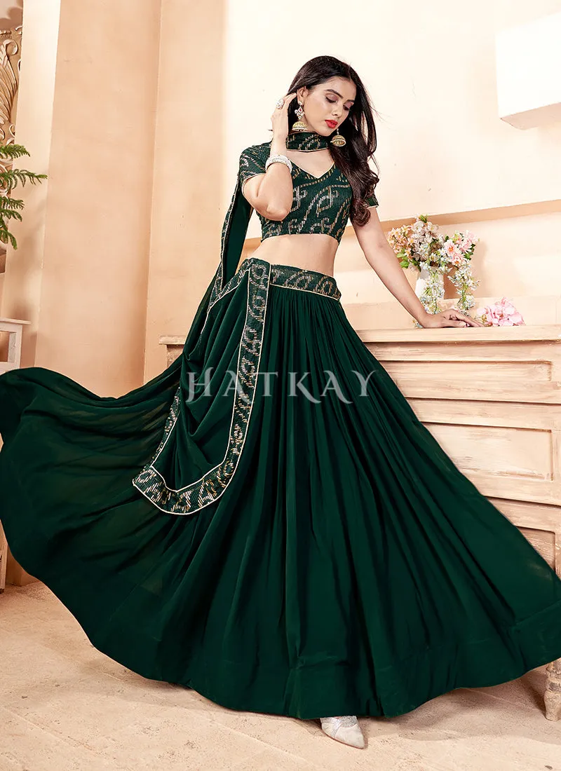 Green Sequence Embroidered Traditional Georgette Lehenga Choli