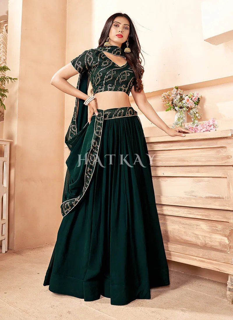 Green Sequence Embroidered Traditional Georgette Lehenga Choli