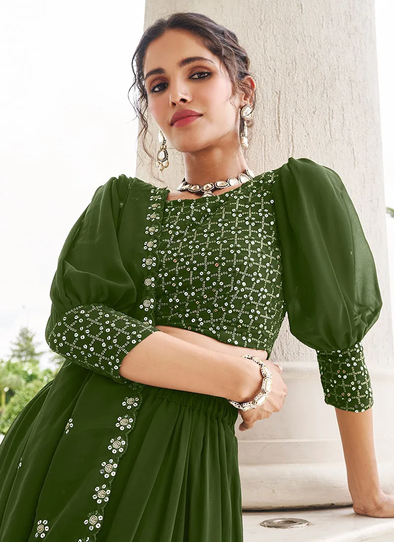 Green Sequence Embroidery Festive Lehenga Choli