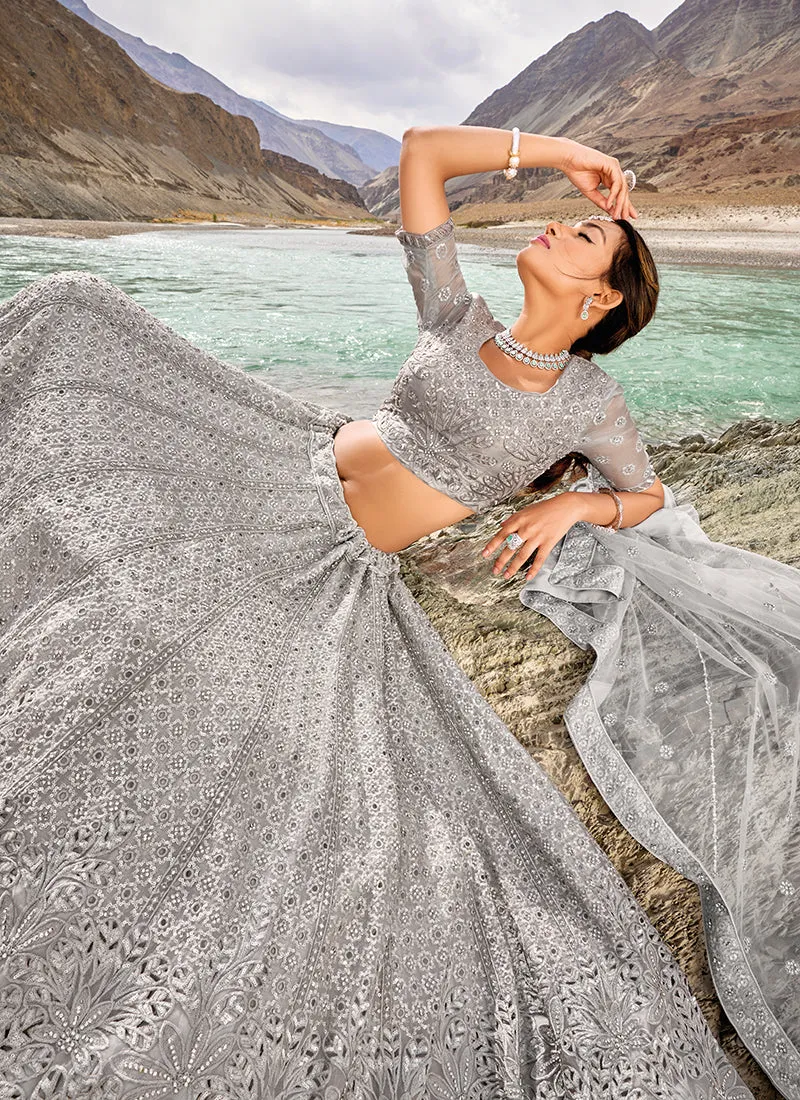 Grey Handwork Embroidery Wedding Lehenga Choli