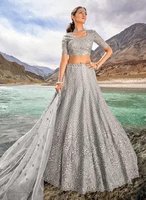 Grey Handwork Embroidery Wedding Lehenga Choli