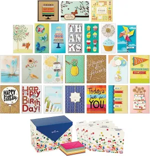 Hallmark All Occasion Handmade Boxed Set of Assorted Greeting Cards with Card Organizer (Pack of 24) Birthday, Baby, Wedding, Sympathy, Thinking of You, Thank You, Blank, Polka Dot Box