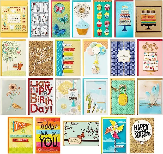 Hallmark All Occasion Handmade Boxed Set of Assorted Greeting Cards with Card Organizer (Pack of 24) Birthday, Baby, Wedding, Sympathy, Thinking of You, Thank You, Blank, Polka Dot Box