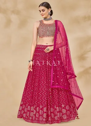 Hot Pink Mirror And Sequence Embroidered Lehenga Choli