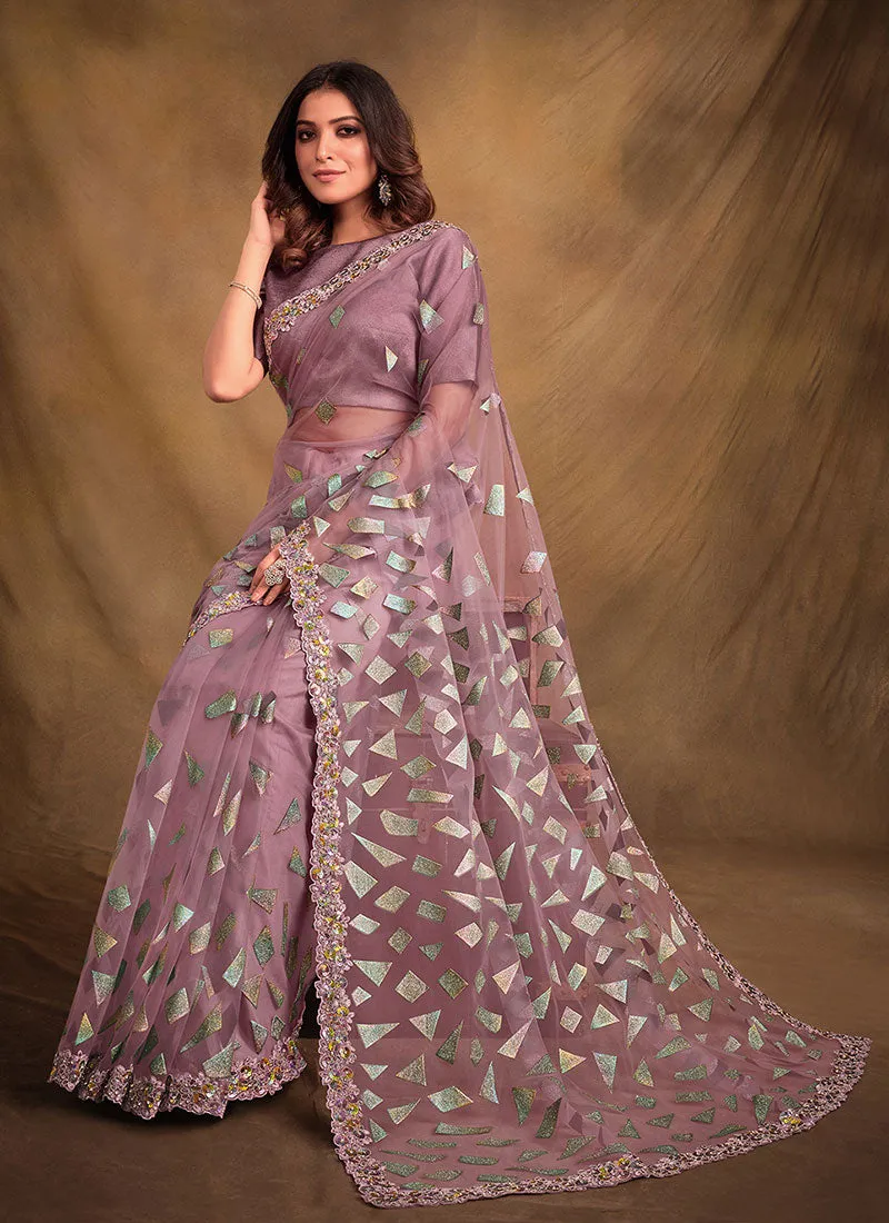 Lavender Multi Embroidery Traditional Festive Saree