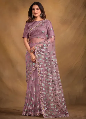 Lavender Multi Embroidery Traditional Festive Saree