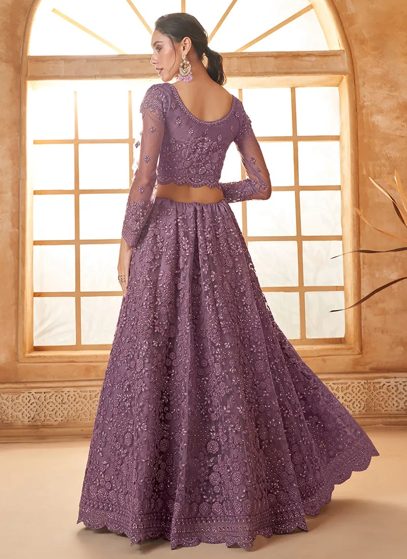 Lavender Ombré Thread Embroidery Lehenga Choli With Dupatta